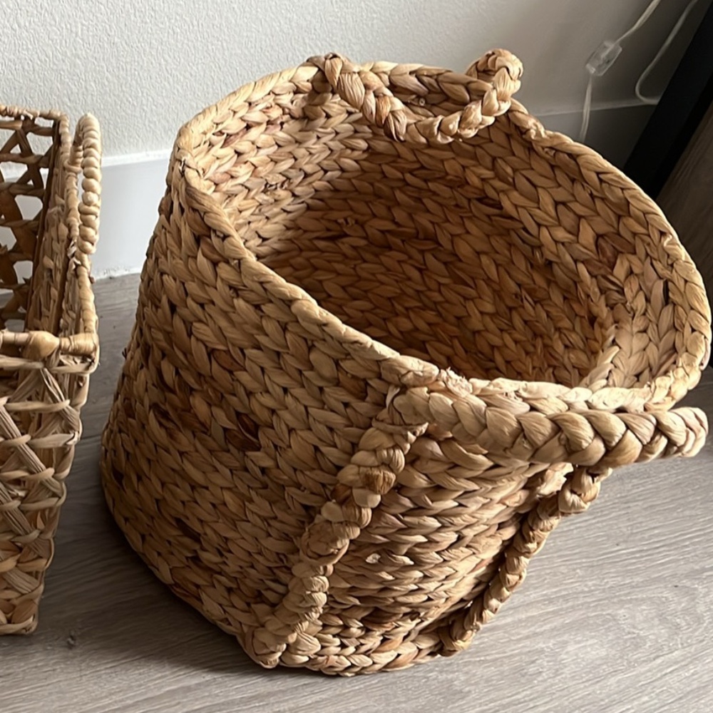 2 rattan storage for bedding and books